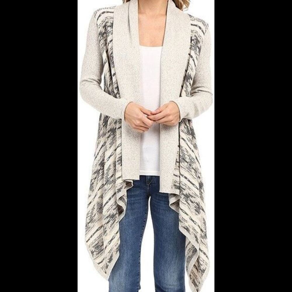 Lucky Brand Waterfall Open Front Cardigan Sweater Aztec Boho Asymmetrical L